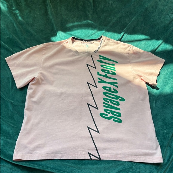 Savage X Fenty Light Pink Tee with Teal Graphic - Picture 3 of 3